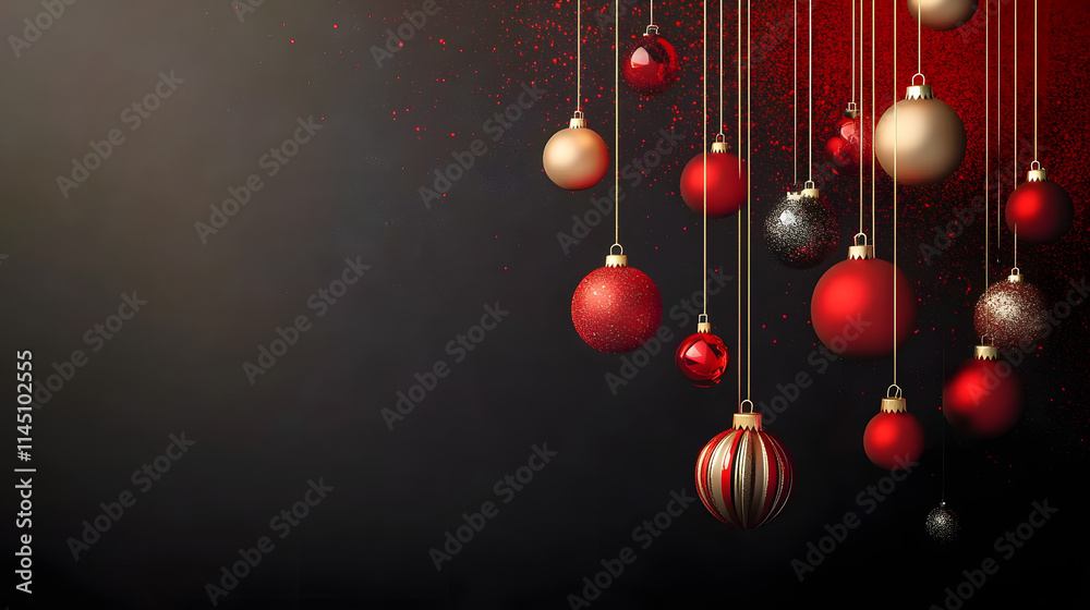 un diseño de tarjeta o invitacion con espacio de copia con esferas colgantes en color rojo y do0rado con diseño navideño para fiesta de navidad un diseño de tarjeta o invitacion con espacio de copia con esferas colgantes en color rojo y do0rado con diseño navideño para fiesta de navidad