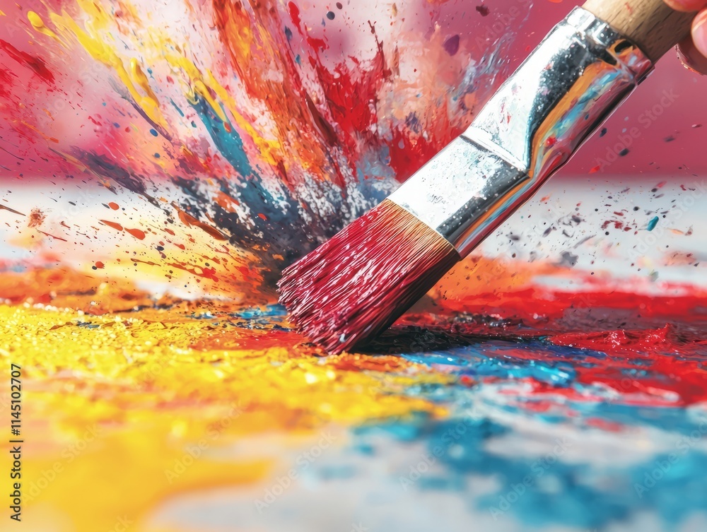 Fototapeta premium A vibrant splash of paint from a brush, showcasing creativity and art.