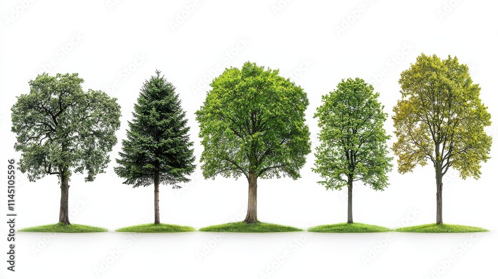 Obraz premium Exploring varieties of oak trees displayed in two rows a botanical showcase in a natural setting for educational purposes