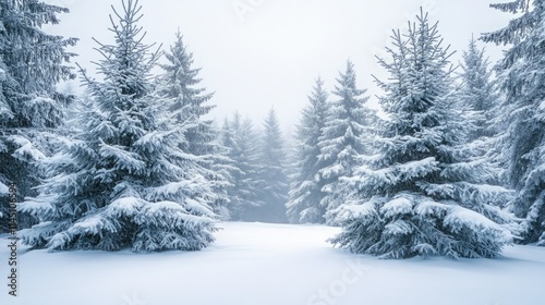 Transparent background A snowy landscape with many pine trees covered in snow background outdoors scenery.