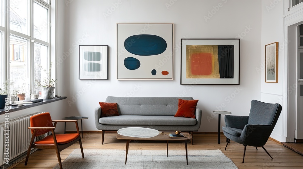 Modern Living Room with Abstract Art and Comfortable Seating Modern Living Room with Abstract Art and Comfortable Seating