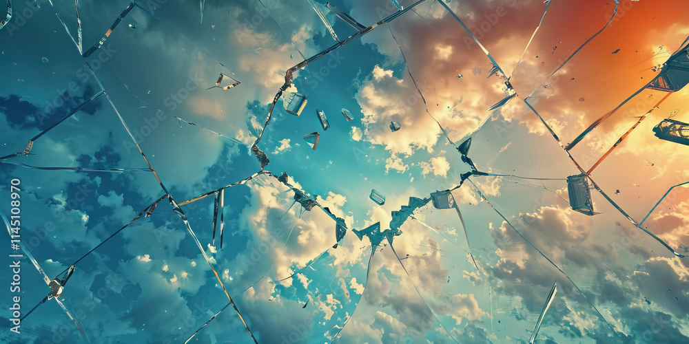 Shattered Glass Reflecting a Cloudy Sky Shattered Glass Reflecting a Cloudy Sky
