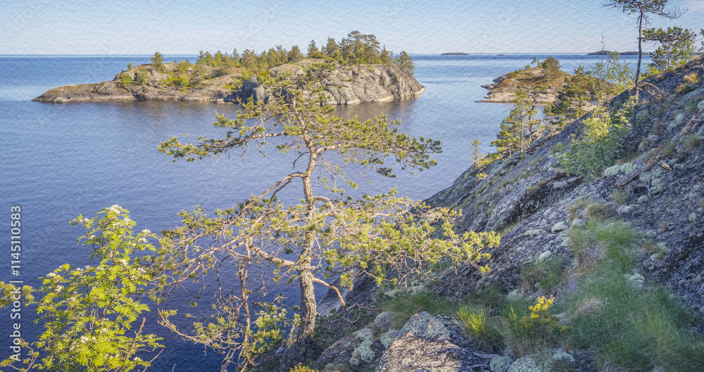 Beautiful view of a lake with a tree in the foreground Beautiful view of a lake with a tree in the foreground