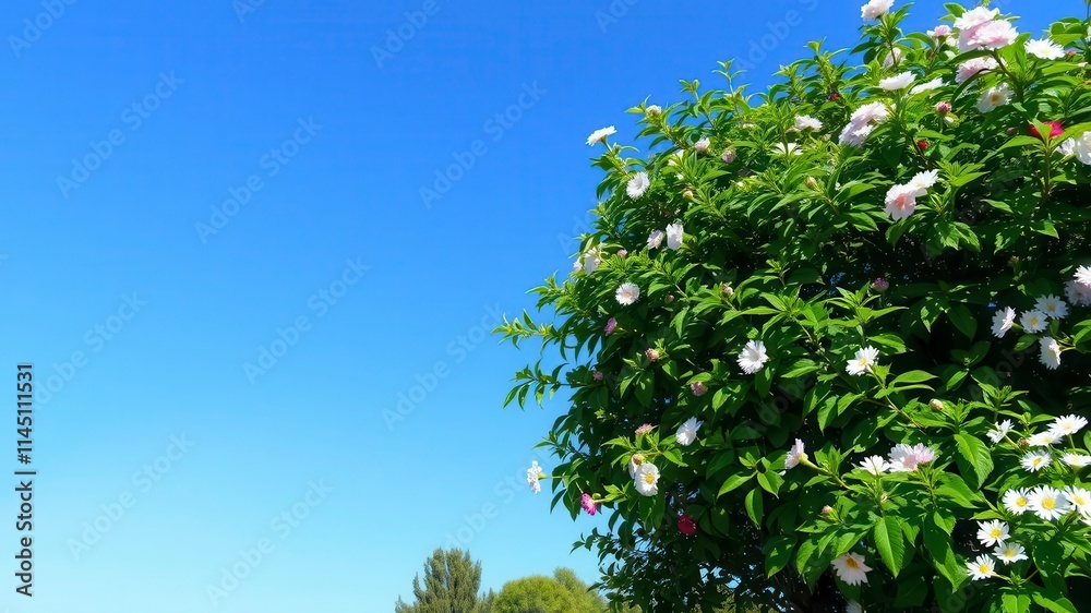 A vibrant and colorful garden bursting with flowers, plants, and trees under a clear blue sky, foliage, lush, green A vibrant and colorful garden bursting with flowers, plants, and trees under a clear blue sky, foliage, lush, green