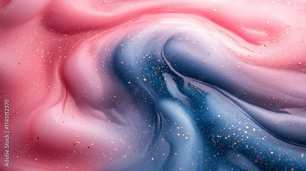 Obraz premium A background with a marble-like texture, painted with liquid ink in shades of blue, pink, and gold, showcasing a fluid and textured design by generative AI.