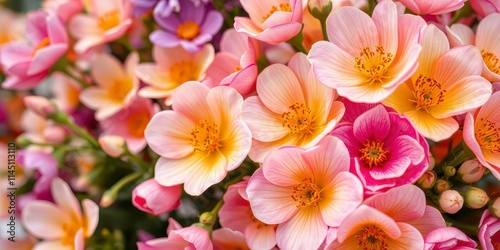 Bouquet of delicate pink and white ranunculus flowers in full bloom, blossoms, beauty