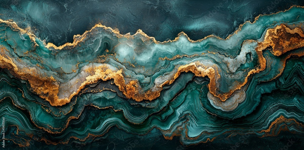 A background featuring a green malachite texture, perfect for an abstract Italian marble concept that exudes luxury and elegance. The design includes gold metallic foil marbling, ideal for an art