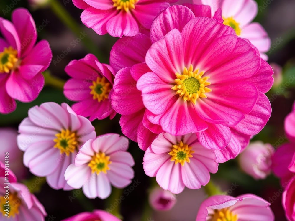 Close up shot of vibrant pink and white ranunculus flowers blooming in a garden, White, Close up Close up shot of vibrant pink and white ranunculus flowers blooming in a garden, White, Close up