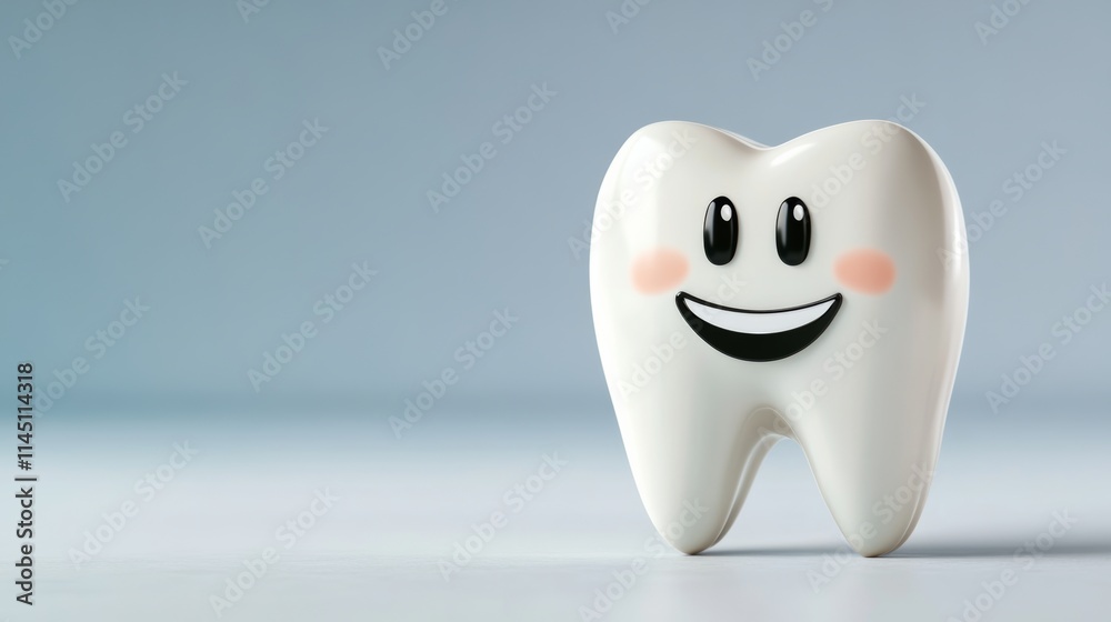 A tooth with a smile on it is sitting on a white background A tooth with a smile on it is sitting on a white background