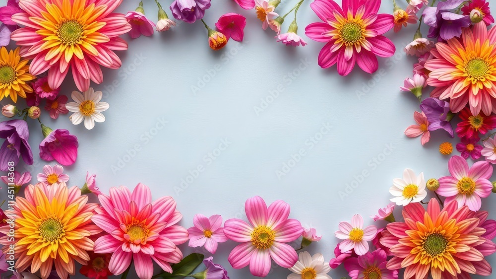 Colorful spring flowers blooming on a textured paper background, bloom, beautiful, vibrant