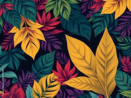 Wallpaper Mural Dark and mysterious pattern featuring exotic leaves in a variety of shapes and colors, perfect for adding an element of intrigue to any design project, wallpaper, background, botanical Torontodigital.ca