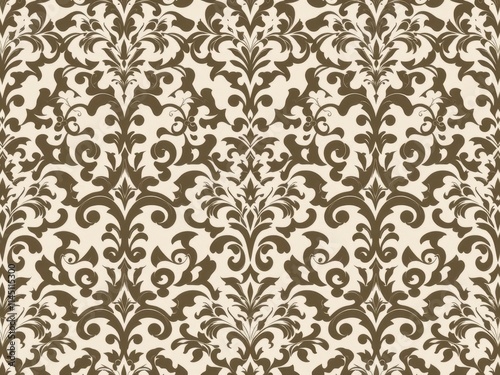 Elegant and intricate damask seamless pattern with floral and geometric motifs in a classic color scheme, damask, geometric, design