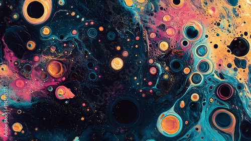 Coarse effervescent widely scattered bubbles on black background,abstract bubbles on black background: a captivating abstract image of air bubbles floating in a dark abyss. Effervescent. Illustration