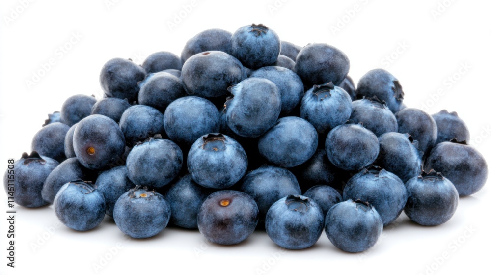 A pile of fresh blueberries isolated on a white background. A pile of fresh blueberries isolated on a white background.