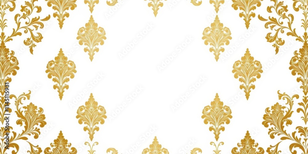 Elegant seamless damask wallpaper design in shades of gold and white, perfect for adding a touch of sophistication to any room, home, decor Elegant seamless damask wallpaper design in shades of gold and white, perfect for adding a touch of sophistication to any room, home, decor