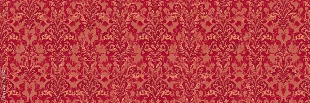 Elegant background featuring intricate damask pattern in rich colors, texture, decorative