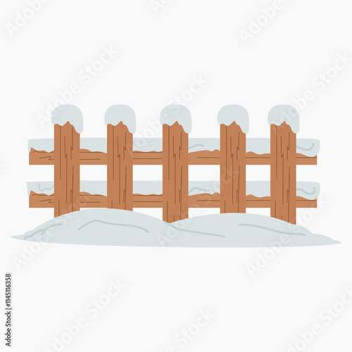 Wooden fence covered with snow vector illustration isolated on white background