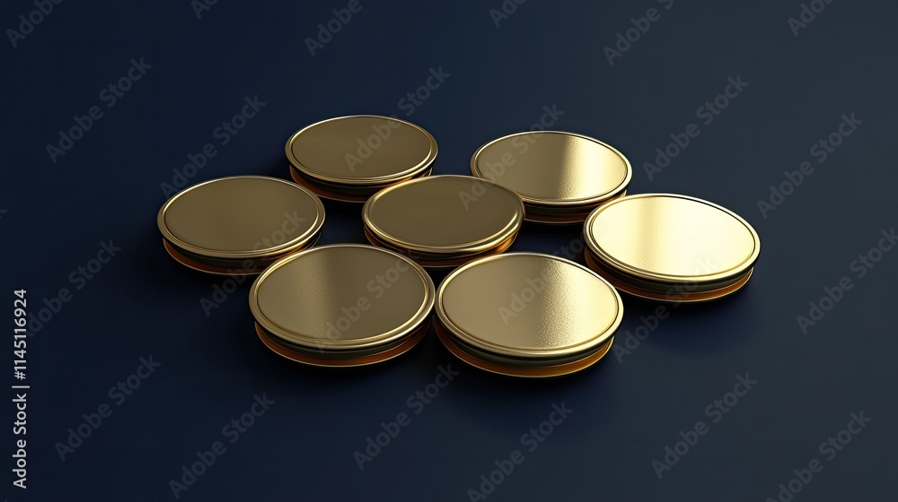 Gold circular objects arranged on a dark blue background Gold circular objects arranged on a dark blue background