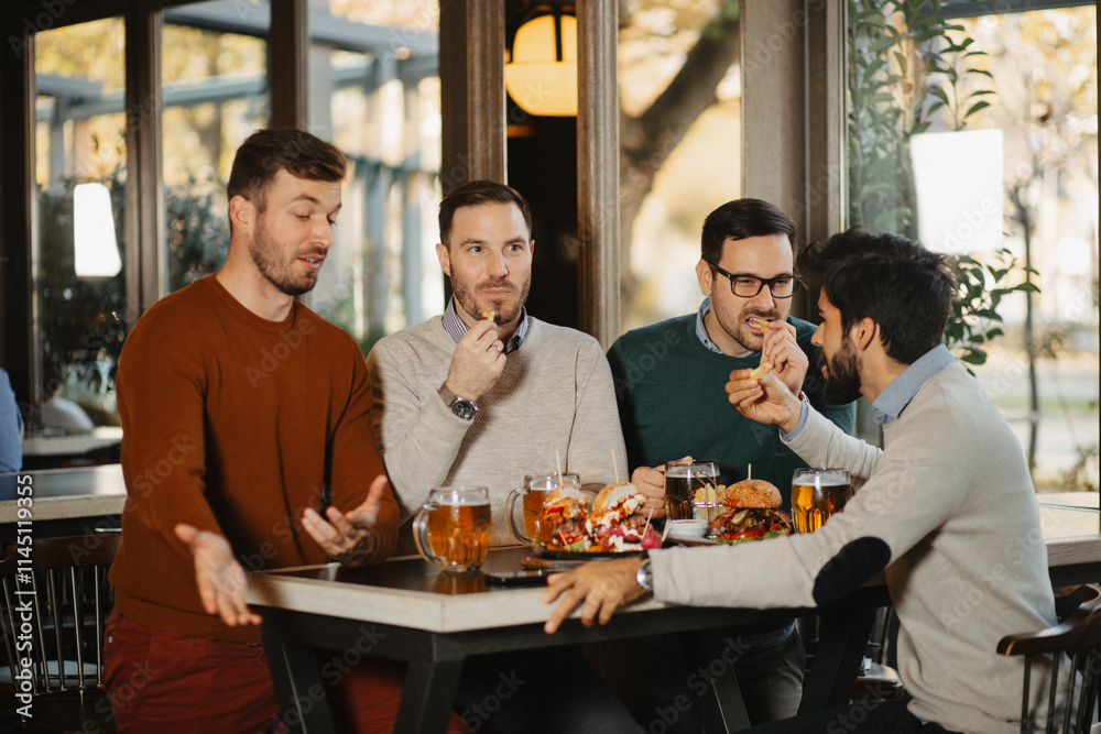 Group of friends drinking beer and have fun in beer bar Group of friends drinking beer and have fun in beer bar