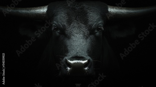 Wallpaper Mural Majestic black bull portrait against dark background. Torontodigital.ca