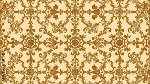 Intricate and elegant Seamless Damask wallpaper design in shades of blue and gold, decorative, stylish