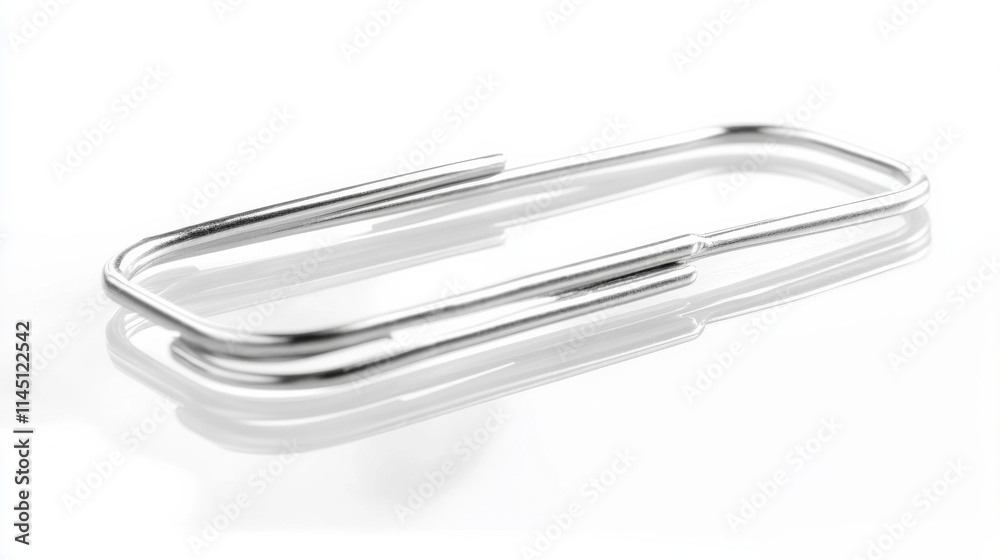 Elegant and Simple Silver Paperclip on a White Background Reflecting Soft Light for Office Supplies and Stationery Needs Elegant and Simple Silver Paperclip on a White Background Reflecting Soft Light for Office Supplies and Stationery Needs