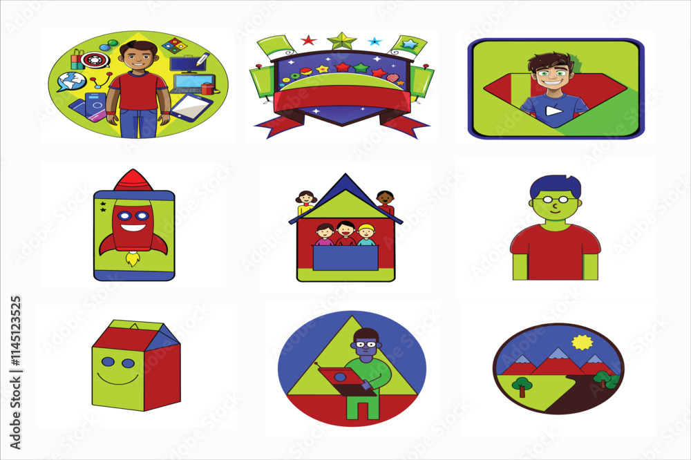 Naklejka premium New graphics designer cartoon set 
