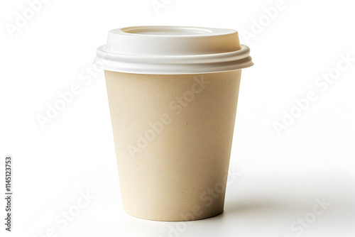 Single Blank White Paper Coffee Cup on White Background for mockup