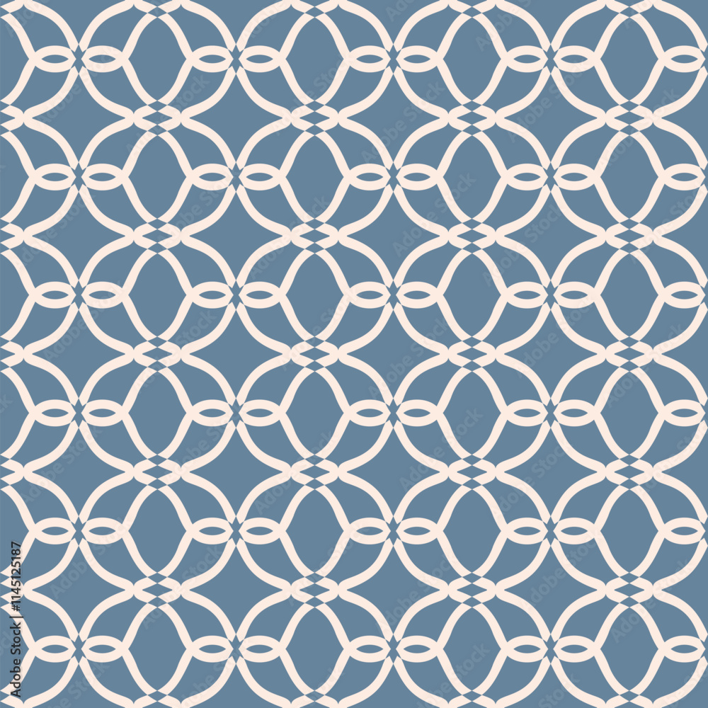 Abstract geometric seamless pattern. Blue and beige vector ornament background. Simple elegant texture with grid, lattice, diamond shapes, curved lines. Oriental style pattern. Repeating geo design Abstract geometric seamless pattern. Blue and beige vector ornament background. Simple elegant texture with grid, lattice, diamond shapes, curved lines. Oriental style pattern. Repeating geo design