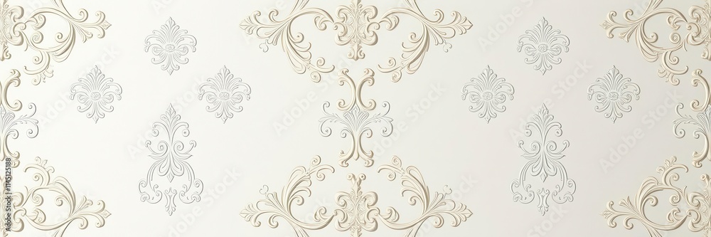 White damask wallpaper with intricate floral patterns, texture, decoration, design White damask wallpaper with intricate floral patterns, texture, decoration, design