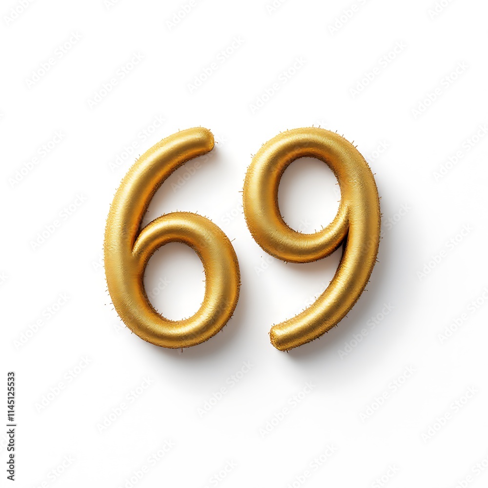 Golden Number Sixty Nine on White Background Shiny Metallic Decorative Element Golden Number Sixty Nine on White Background Shiny Metallic Decorative Element