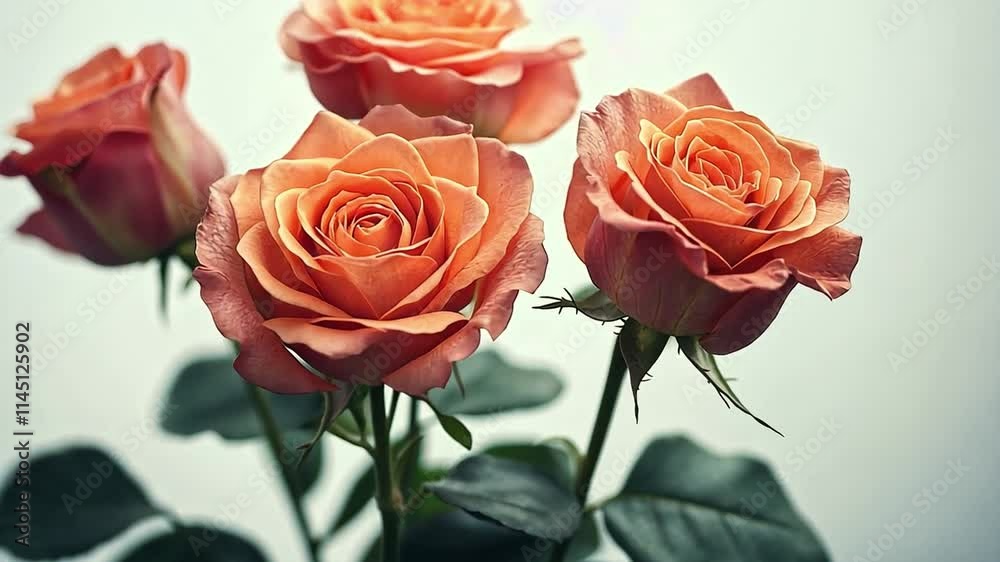 A beautiful bouquet features vibrant roses showcasing shades of peach and pink. These flowers are carefully arranged, perfect for a romantic holiday surprise.