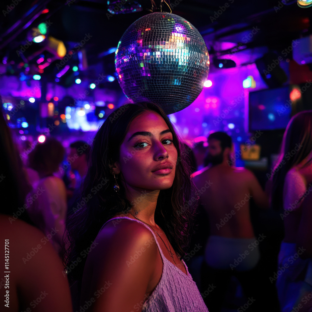 New Year Celebration: Dancing Woman with a Disco Ball for a Head New Year Celebration: Dancing Woman with a Disco Ball for a Head