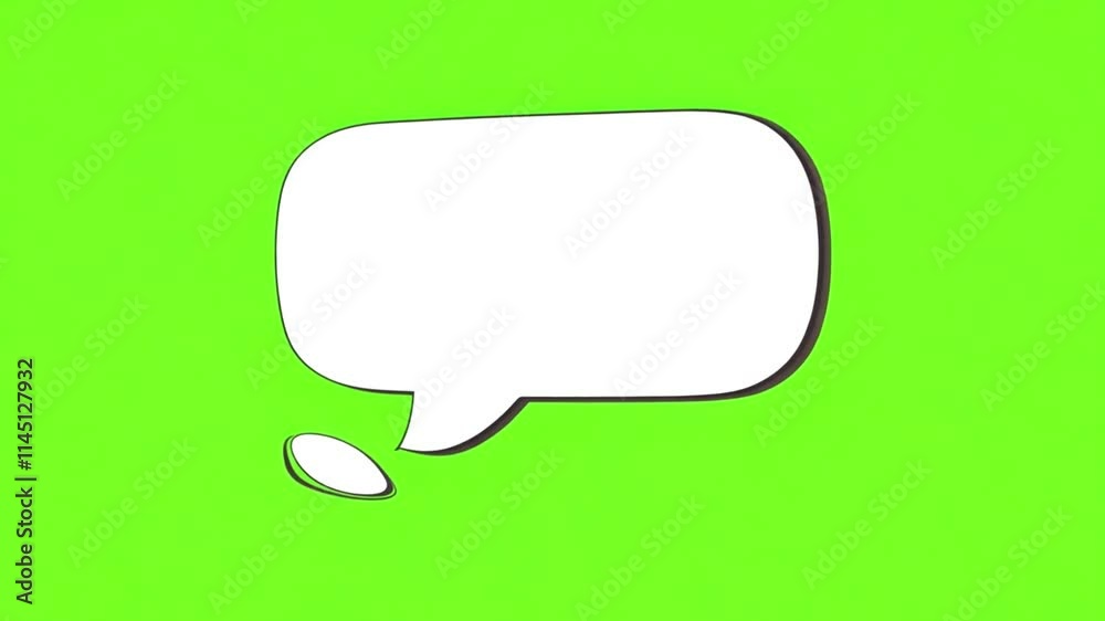 Speech bubble for text, pop up chat box, message box cartoon animated icon. Text box on Green Screen. Box style talk sign symbol with green screen template for explanation video. 4k video