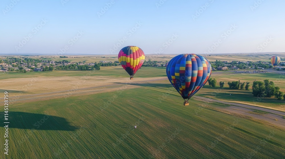 Obraz premium Hot Air Balloons Soar Over Rural Landscape
