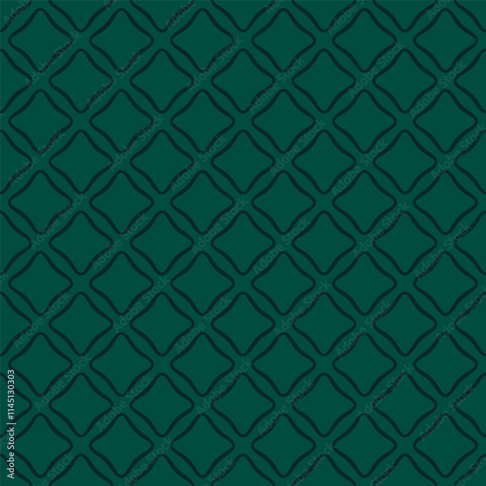 Simple geometric vector seamless pattern. Minimal texture with curved lines, rounded shapes, repeat tiles. Elegant vintage background in dark green tones. Abstract geo design for decor, textile, print