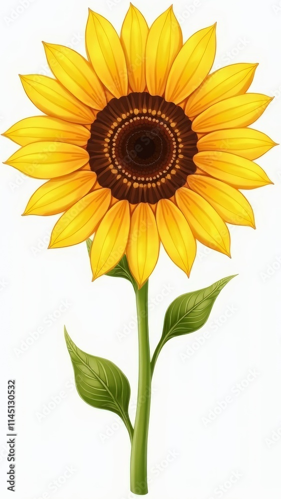 Naklejka premium Bright yellow sunflower with detailed petals and stem