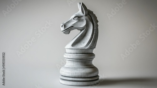 Grey horse-head chess piece, sculpted, elegant.