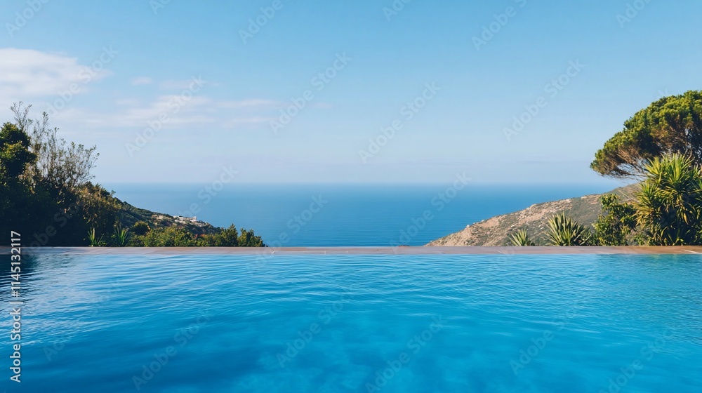 Scenic infinity pool overlooking a serene ocean view. Scenic infinity pool overlooking a serene ocean view.