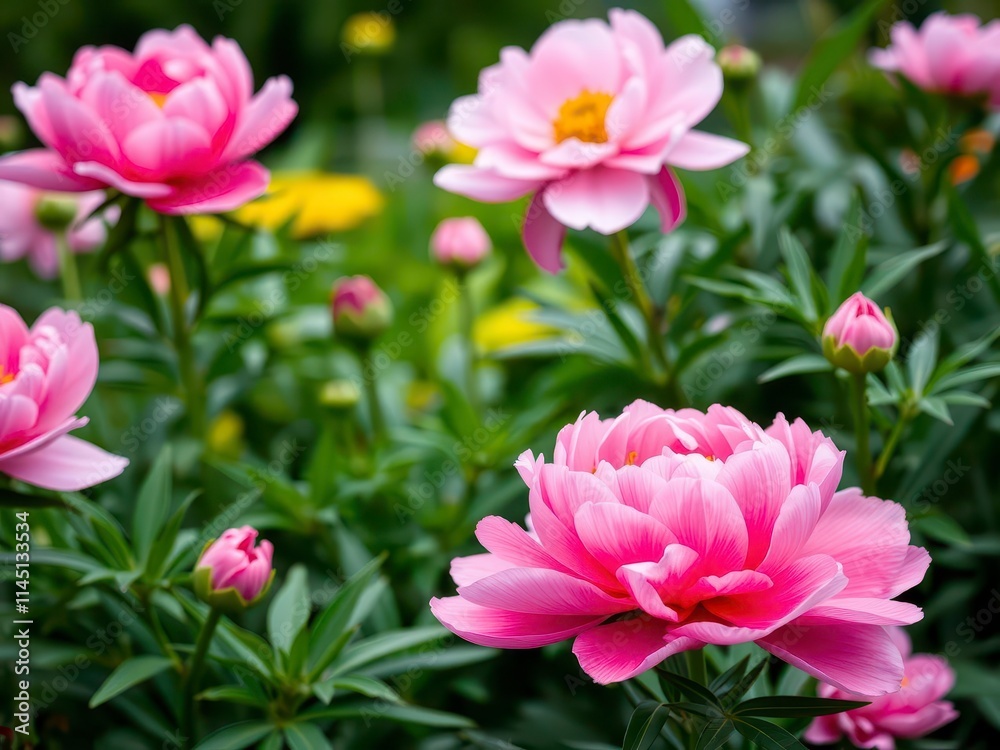 Lush pink peony flowers create a beautiful background for delicate designs, spring, blooming Lush pink peony flowers create a beautiful background for delicate designs, spring, blooming
