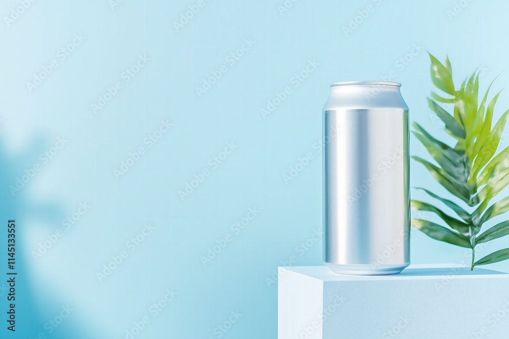 custom made wallpaper toronto digitalaluminum eco can with water on a cube podium, blue gradient background