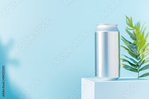 Wallpaper Mural aluminum eco can with water on a cube podium, blue gradient background Torontodigital.ca