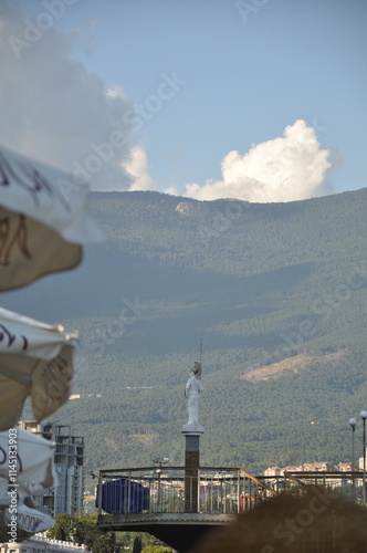 city view and mountains at the sea side