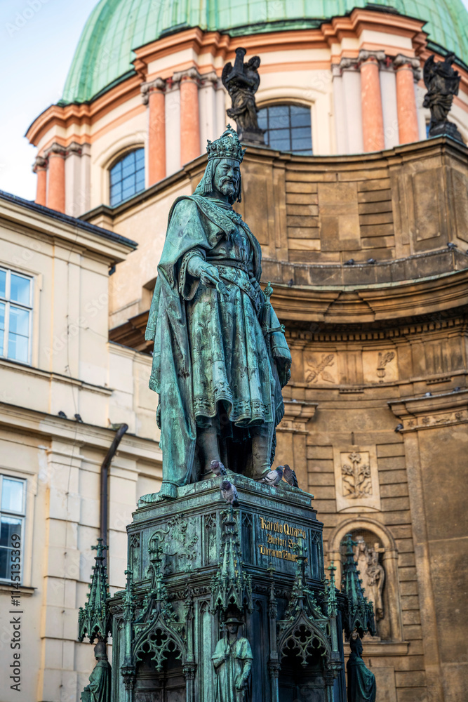 Obraz premium Bronze Neogothic statue of Charles IV in Krizovnicke namesti, Stare Mesto (Old Town), Prague, Czechia