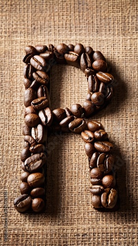 R - alphabet from coffee beans, Letter r Brown Coffee Beans.  photo