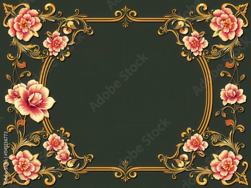 Ornate vintage frames with intricate floral patterns and gold accents, floral, decorative, intricate