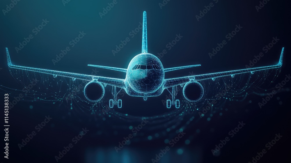 Airplane with Abstract Digital Wavy Lines Airplane with Abstract Digital Wavy Lines