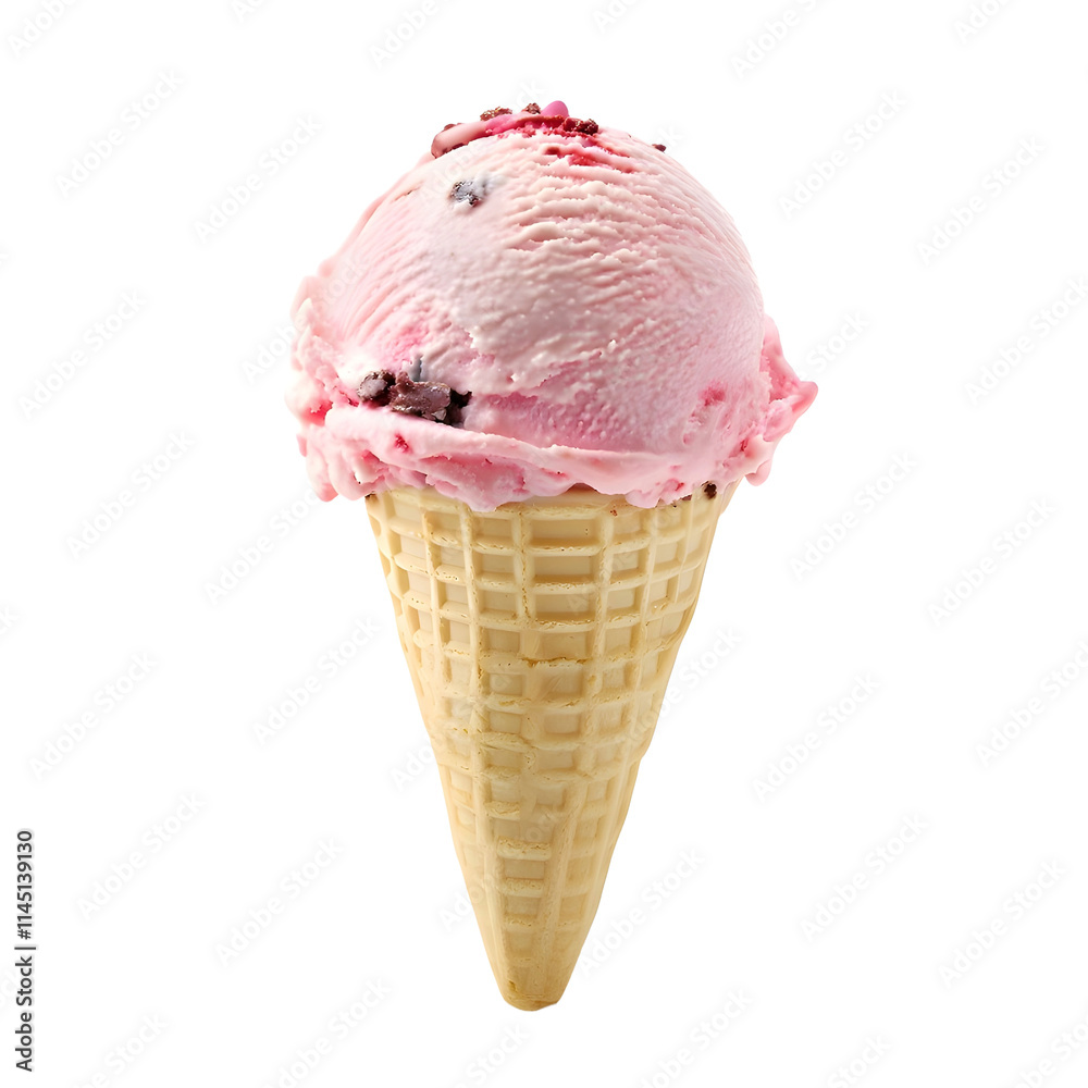 strawberry ice cream scope on cone on transparent background