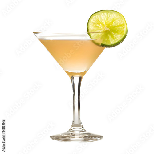margarita cocktail with lime garnish on transparent background