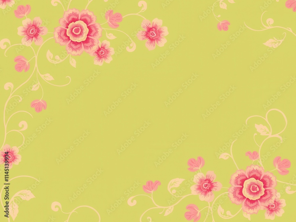 Swirly floral retro wallpaper in shades of pink and green with a vine-like design, vine, swirly Swirly floral retro wallpaper in shades of pink and green with a vine-like design, vine, swirly